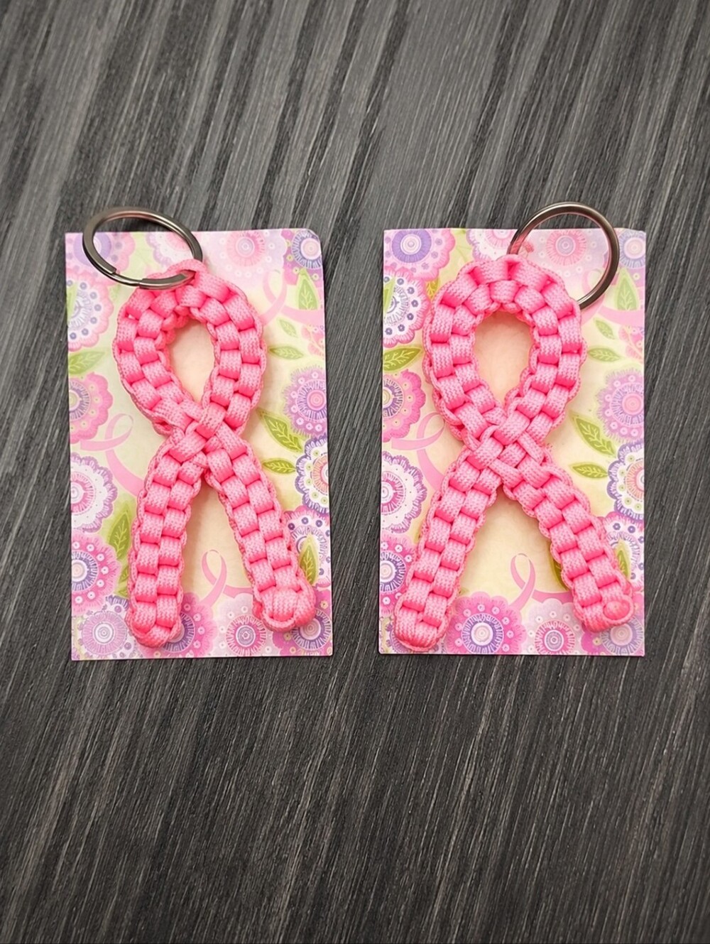 Breast Cancer Awareness Pink Ribbon Keychain Handmade Set of 2